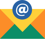 Orange, yellow, and green envelope with @ sign